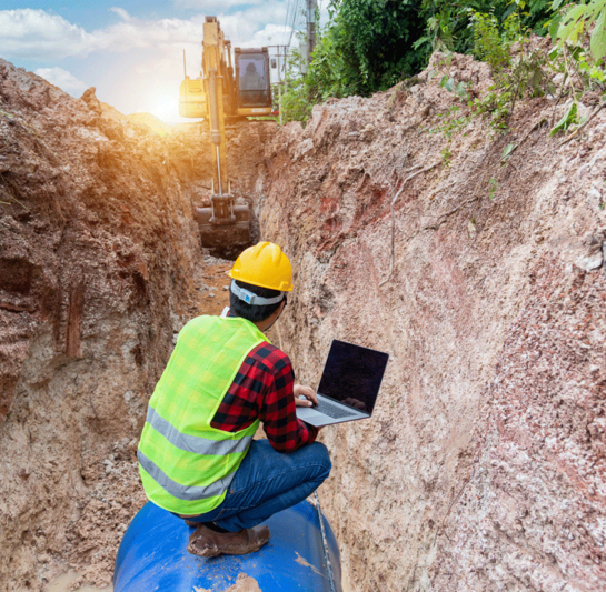 Geotechnical engineer reviewing CPT and DPSH test results on laptop